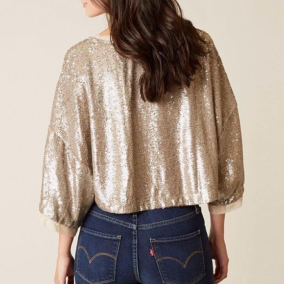 FP | Champagne Dreams Sequined Slouchy Dolman Cropped Boxy Blouse - Picture 3 of 15